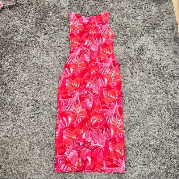 Vintage R&K Tropical Hawaiian Print Pink Sleeveless Dress - Picture 3 of 3